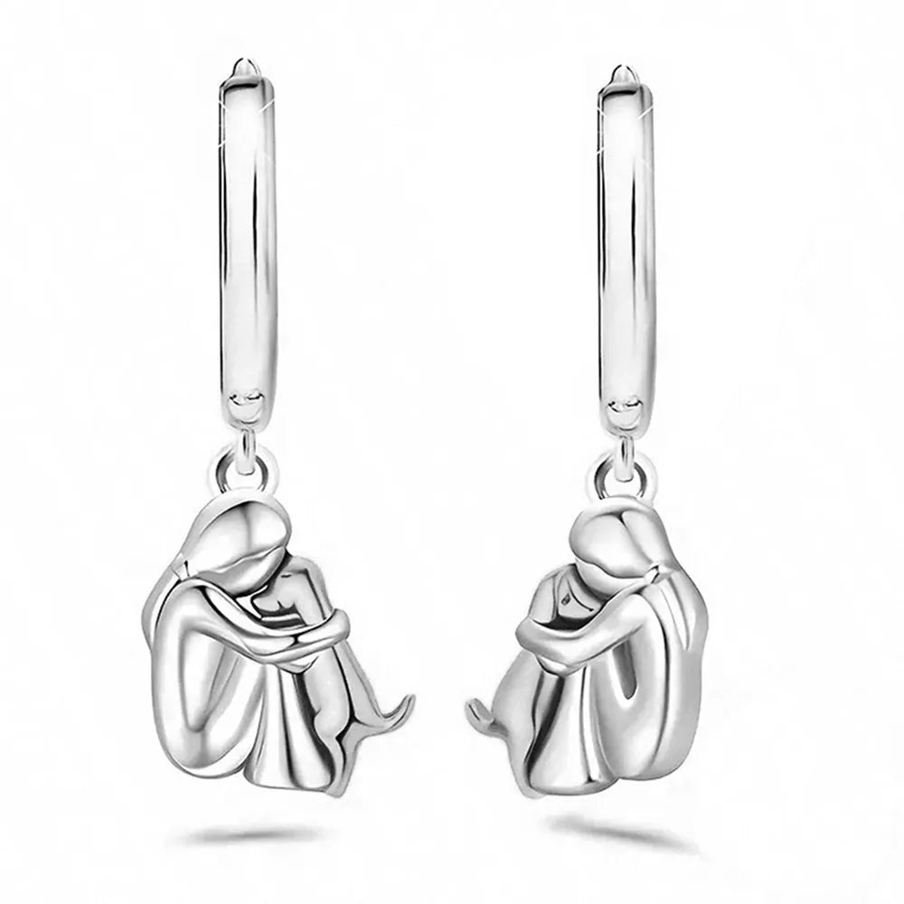 Fashion Two Tone Little Girl and Dog Earrings For Women Dog Mom Earrings Animal Puppy Jewelry
