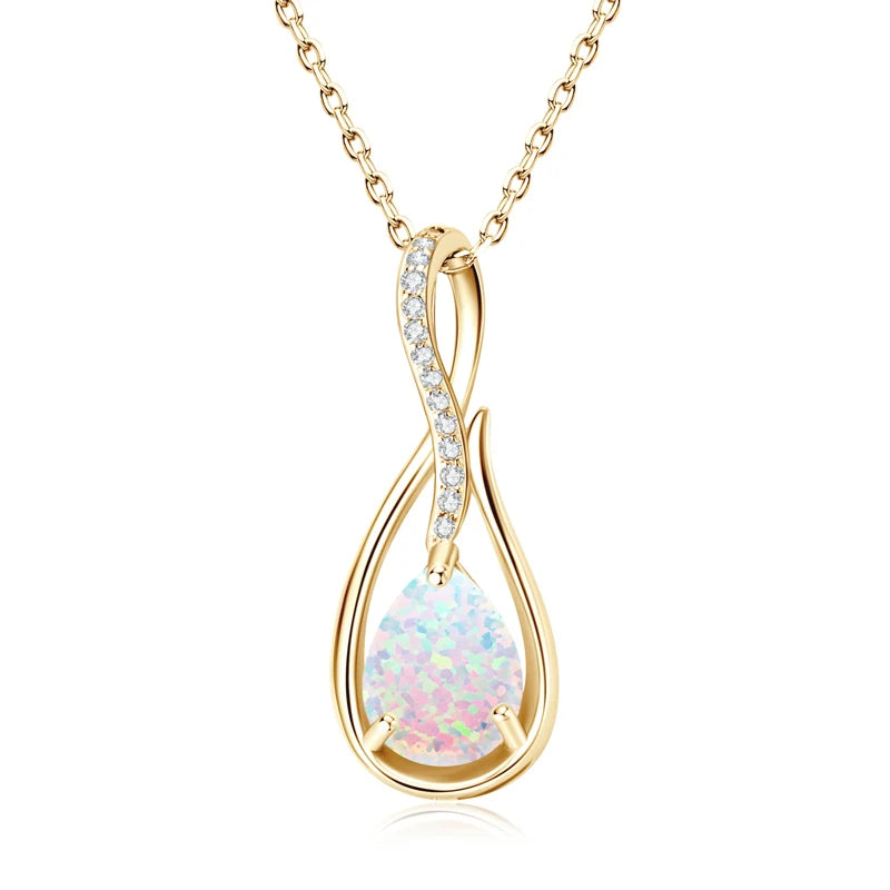 925 Sterling Silver Fashion Zircon Necklace 10x7mm Water Drop White Opal Ladies Pendant Necklace for Women Elegant Gemstone Gift