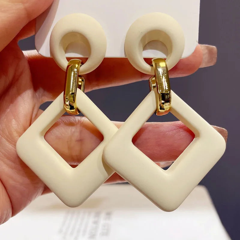 Trendy Acrylic Colorful Square Round Drop Earrings Fashion Hollow Geometric Summer Earring Party Wedding Jewelry