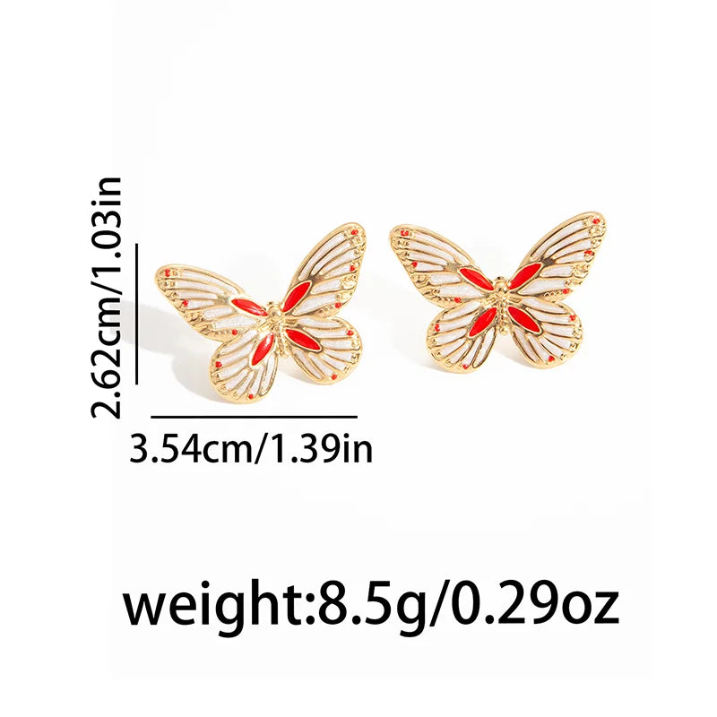 ANENJERY 316L Stainless Steel White Shell Butterfly Stud Earrings For Women Vintage French Delicate Lady Jewelry Gifts Wholesale