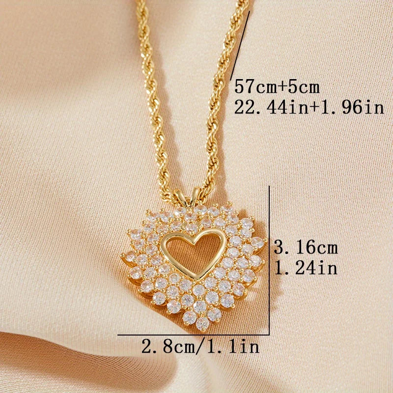 Romantic Fashion Exquisite Zircon Women's Pendant Necklace Hollowed Out Heart-shaped Party Birthday Holiday Valentine's Day gift