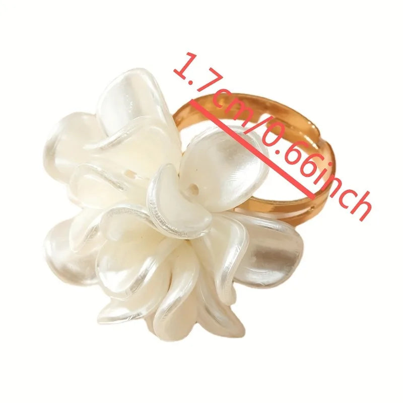 Elegant Boho Style Flower Open Ring Fashion Temperament Camellia Floral Design Versatile Daily Wear & Gift Ring for Women