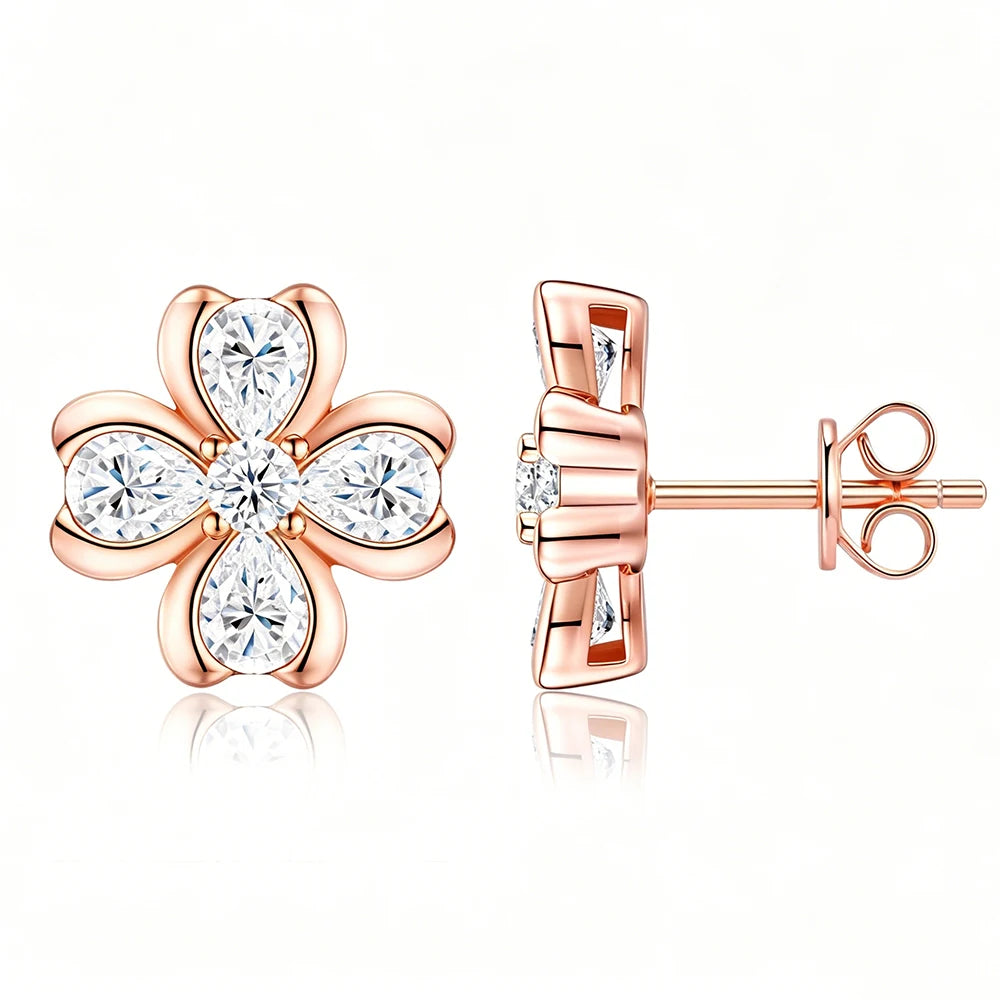18K Gold Plated 2.52cttw All Moissanite Stud Earring For Women Pear/Round Cut Diamond 925 Sterling Silver Flower Wedding Jewelry