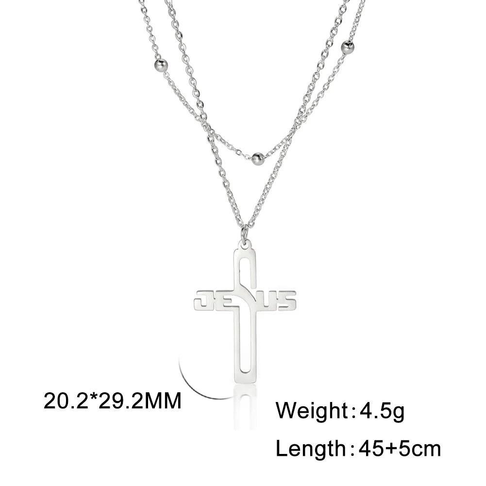 My Shape Stainless Steel Necklace Christian Jewelry Heart Jesus Cross Shaped Steel Color Gold Color Pendant Chain Jewelry Gifts