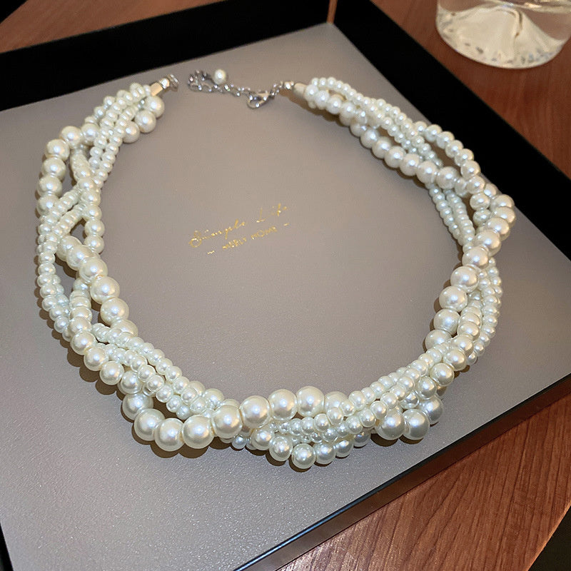 Luxury Twining Pearl Choker Necklaces for Women Geometric Necklaces Weddings Bride Jewelry Accessories
