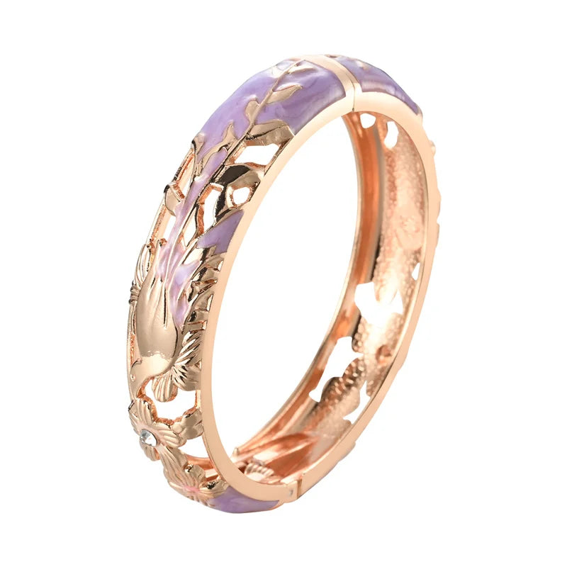 Hollow Bangles For Women Bracelets On Hand Bird Cloisonne Enamel Jewelry Women's Hand Bracelet Female Bangle Gifts For Wife Girl