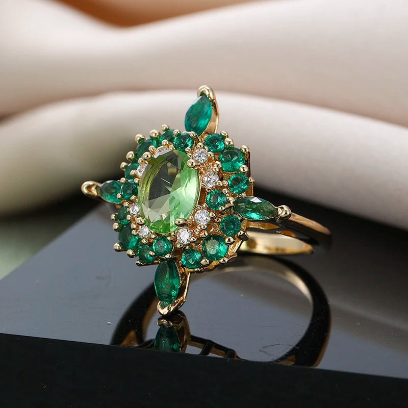 Elegant Newly Colorful Green Cubic Zirconia Rings for Women Special-interested Wedding Party Gorgeous Accessories Female Jewelry