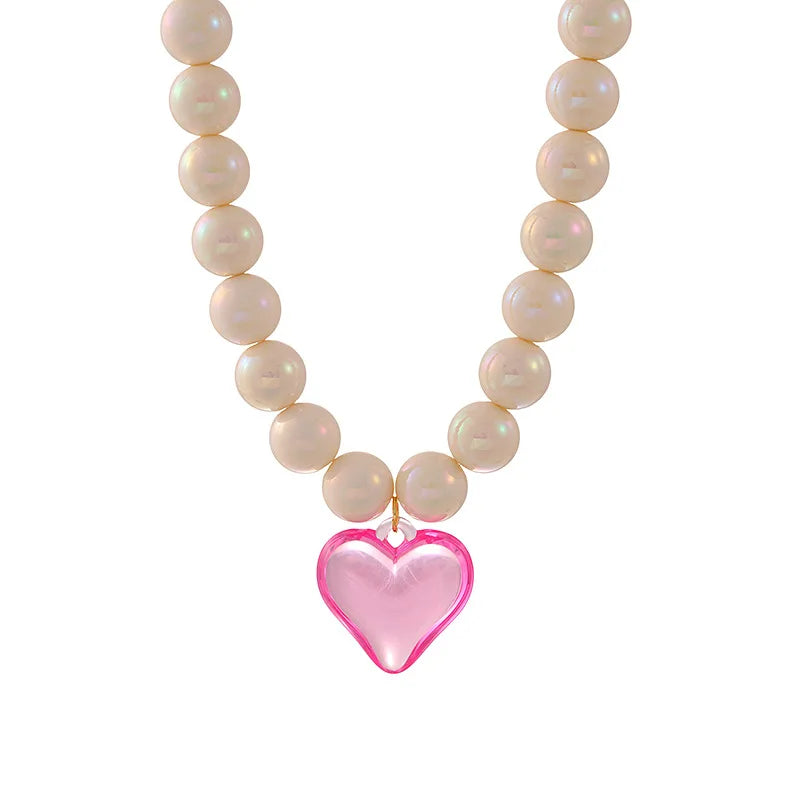 Colorful Resin Beads Choker Necklace for Women Fashion Transparent Big Love Heart Pendant Charm Collar Jewelry Party Gifts