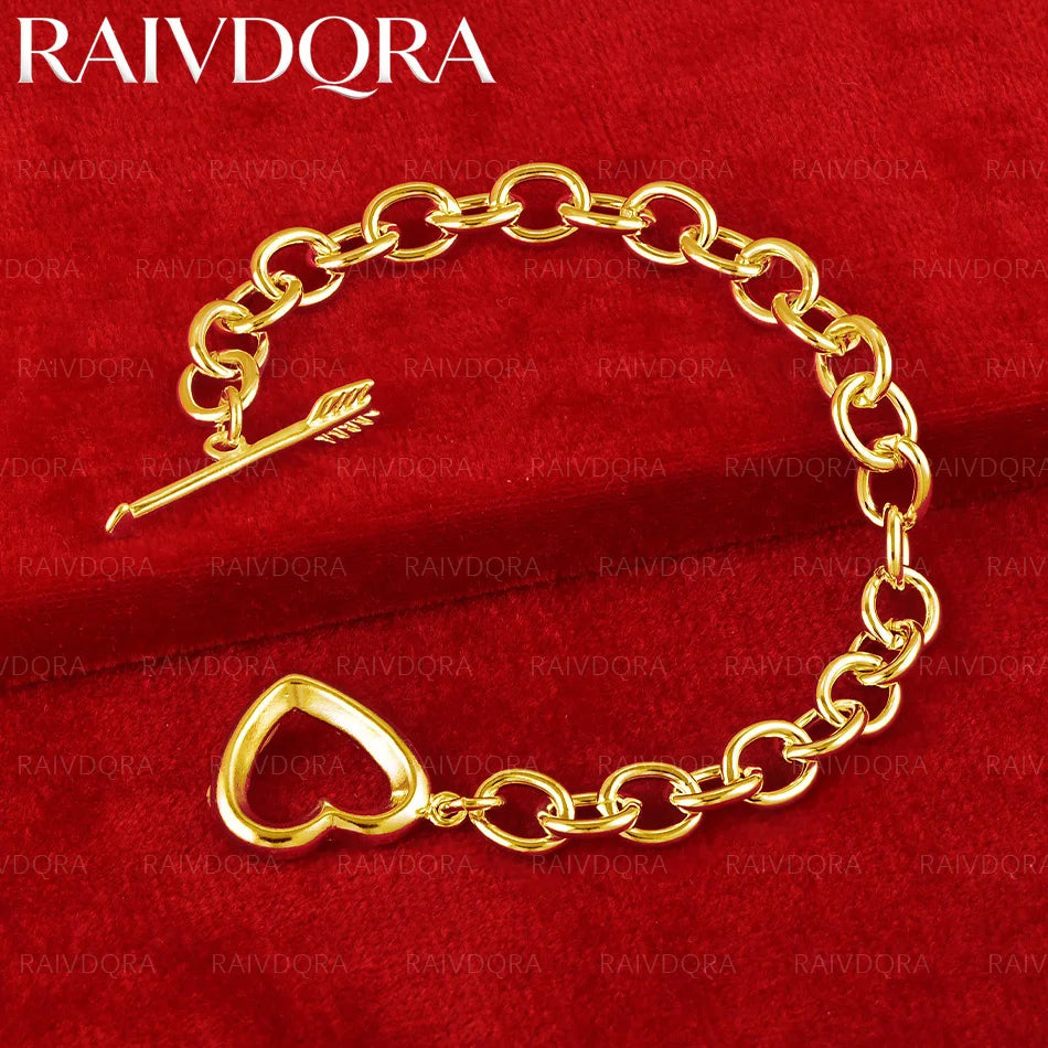 18K Gold Plated Heart Arrow Buckle Chain Bracelet For Women Fashion Jewelry Romantic Anniversary Valentine's Day Gift