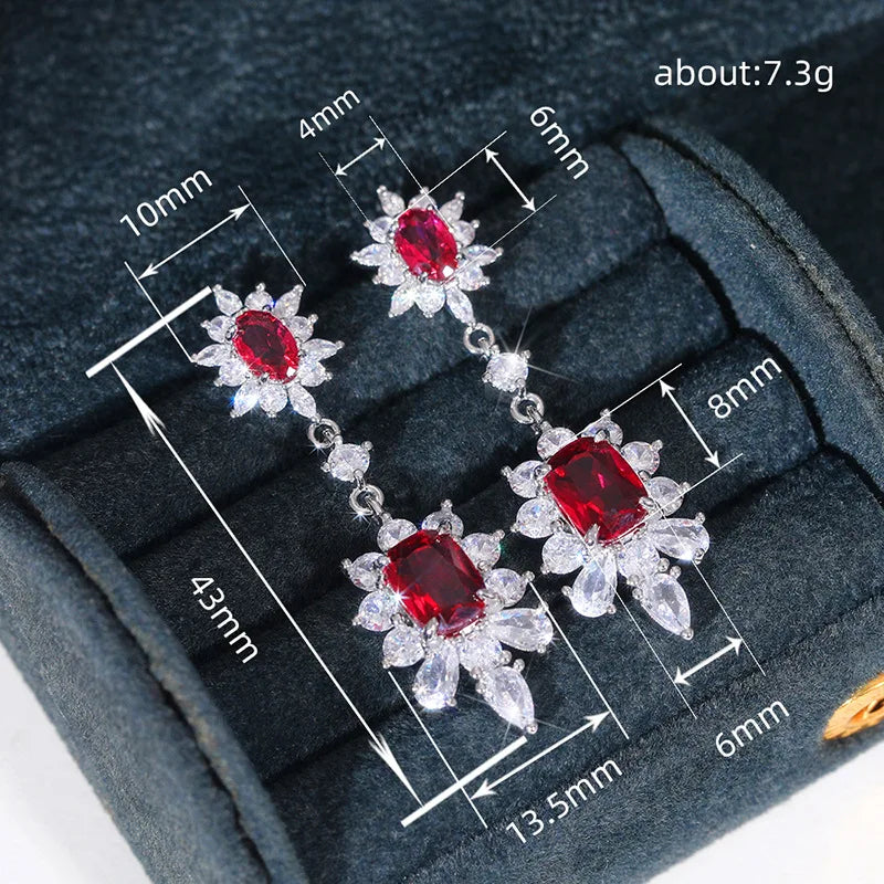 Huitan Brilliant Red/White CZ Hanging Earrings Women for Engagement Wedding Party Temperament Elegant Earrings Fashion Jewelry