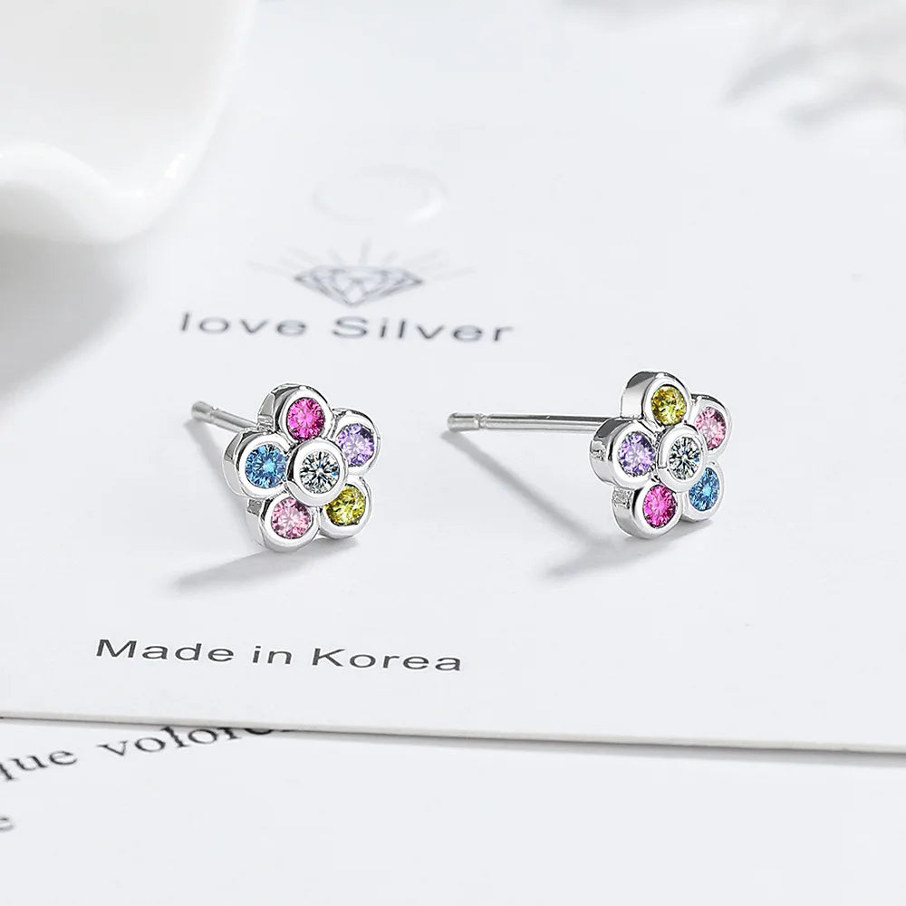 925 Sterling Silver Rainbow Zircon Piercing Stud Earrings For Women Wedding Elegant Luxury Designer Jewelry Wholesale Jewellery