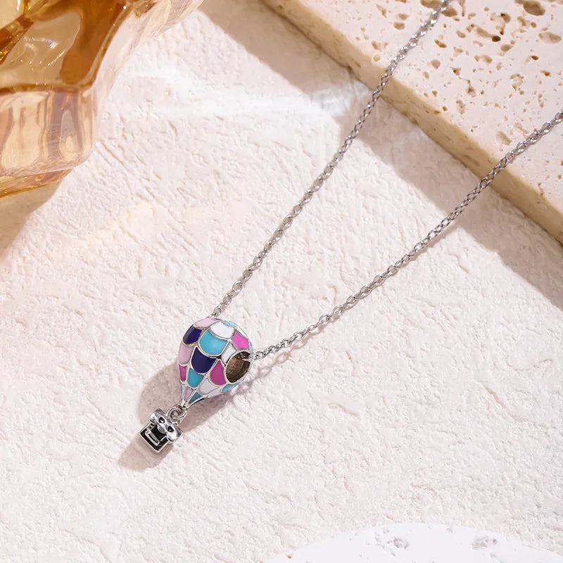 ANENJERY 316L Stainless Steel Drop Oil Balloon Pendant Necklace For Women Men Personality Niche Design Fashion Jewelry Gifts