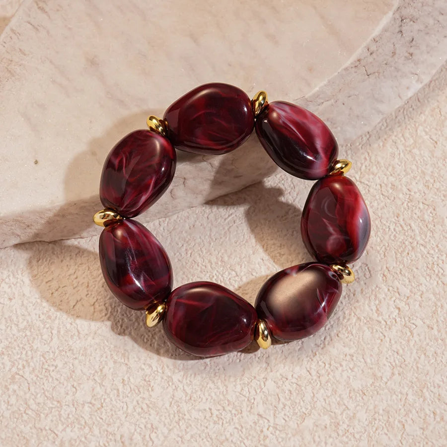 Trendy Colorful Marbled Irregular Oval Bead Elastic Bracelets Boho Resin Geometric Beaded Bangles Bracelet 2026 Fashion Jewelry