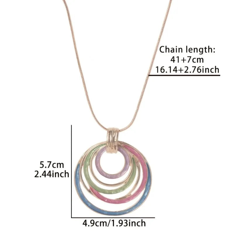 New Geometric Colorful Circular Annular Hollow Geometric Pendant Necklace with Personalized Creativity Women's Jewelr Gifts
