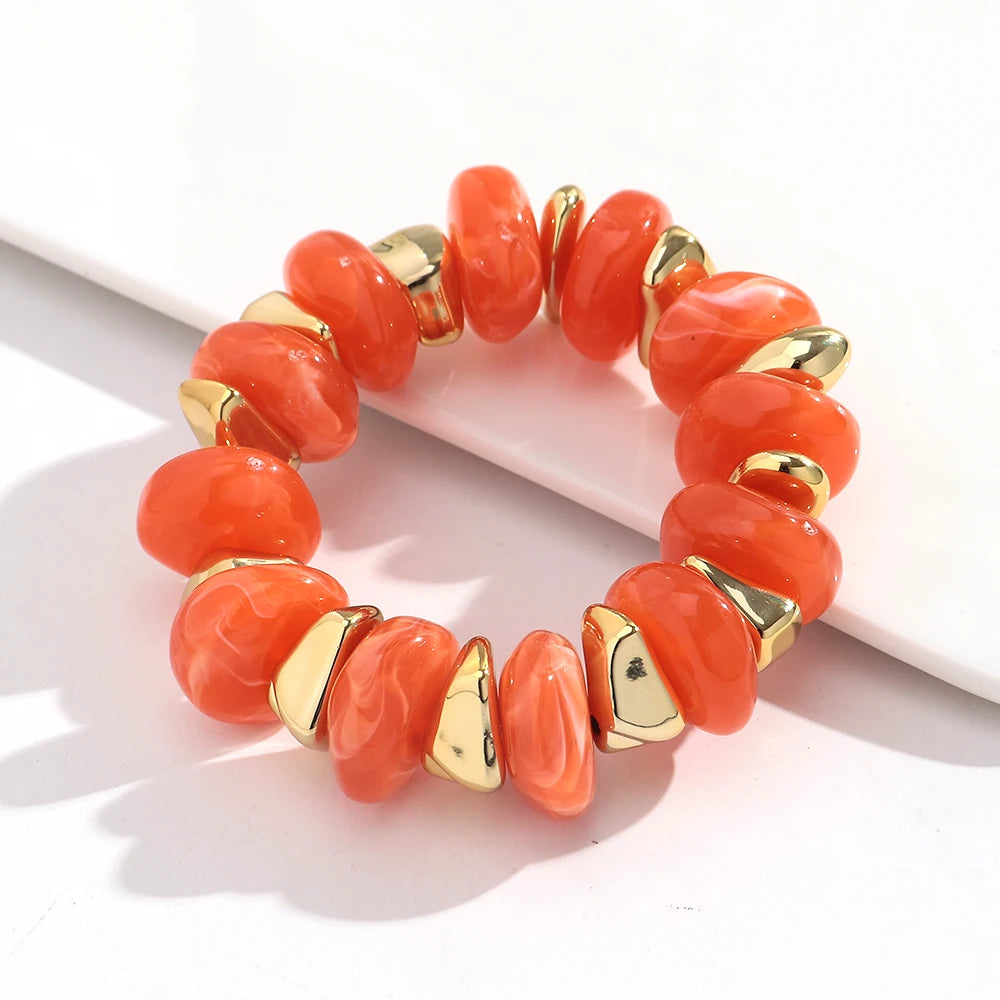 Fashion Acrylic Colorful Irregular Geometric Beads Elastic Bracelets Geometry Beaded Chunky Bracelet for Women New Jewelry Gifts
