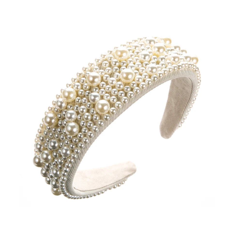 Temperament Handmade Korean Headband Pearl Wide Edge High end Fashion Versatile Hair Band