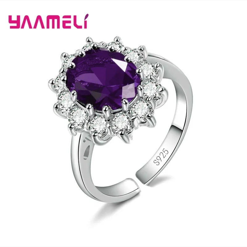 100% Authentic 925 Sterling Silver Color Women Wedding Engagement Jewelry Ring Classic Oval Flower Shiny Cubic Zircon Crystal
