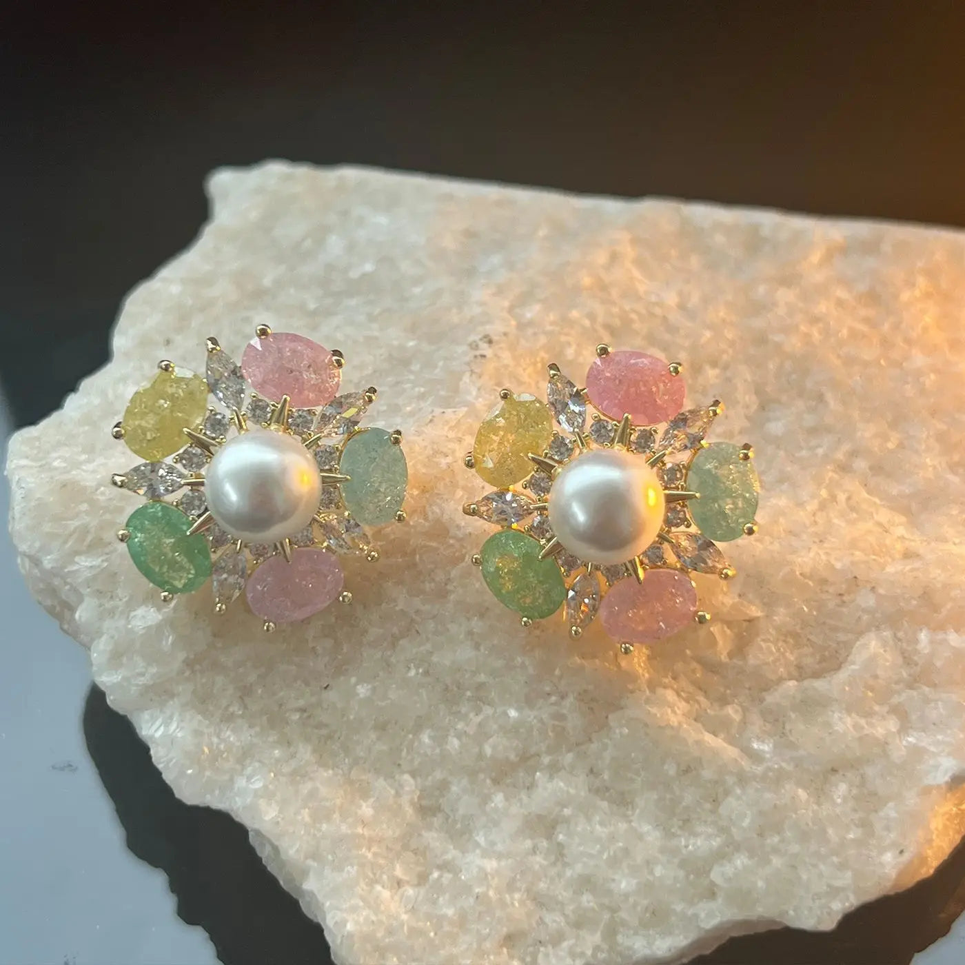 S925 Sterling Silver Colorful Ice Flower Zircon French Drop Earrings Geometric Fashion Jewelry for Women Girls Daily Wear Gift