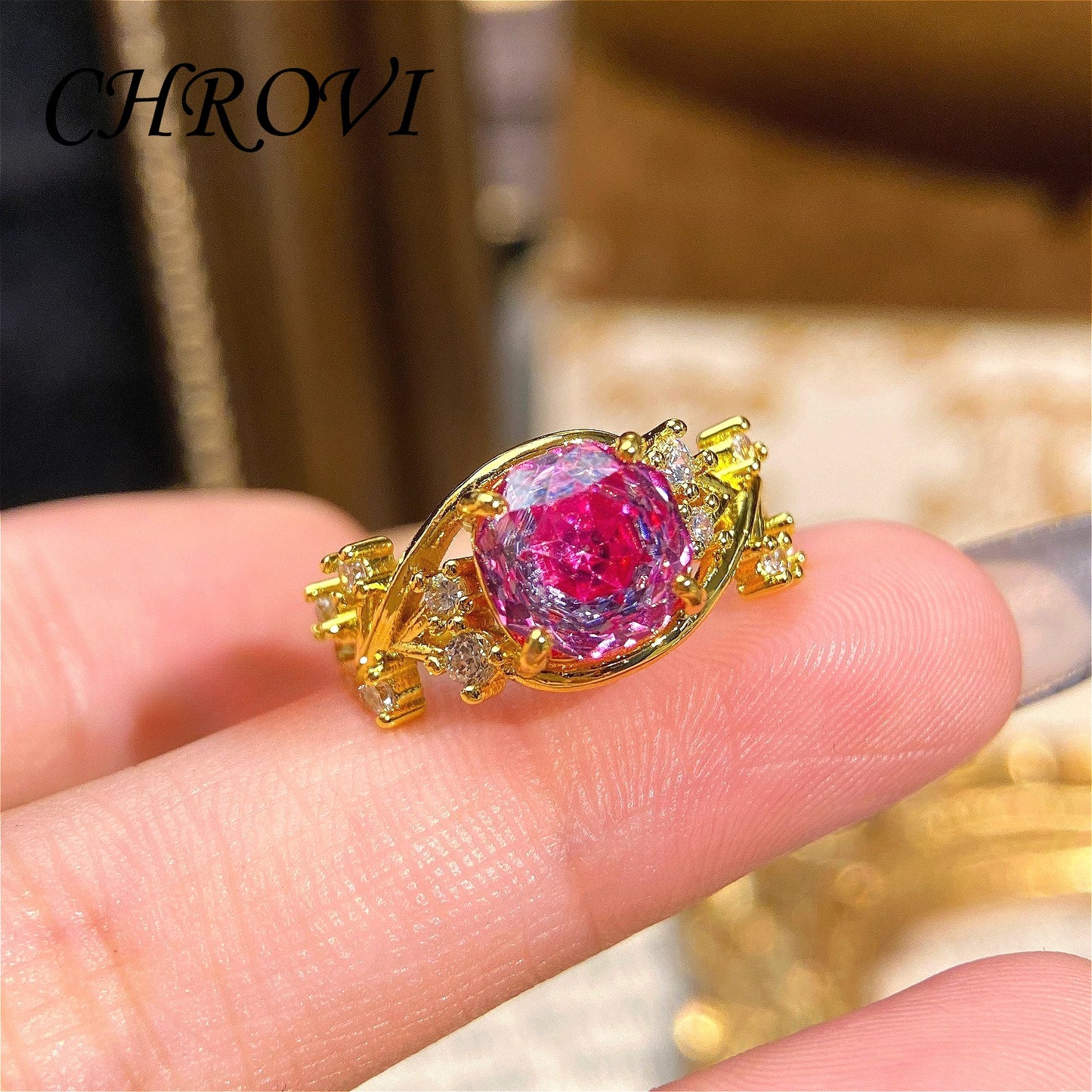 Exquisite 925 Sterling Silver Octagonal Millennium Rose Ring Gold-Plated Gemstone Engagement Ring for Women