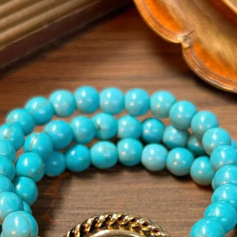 Turquoise Bracelets for Women Multilayered Vintage Versatile Jewelry Fashion Elegant Ethnic Style Beads Pulseras Mujer