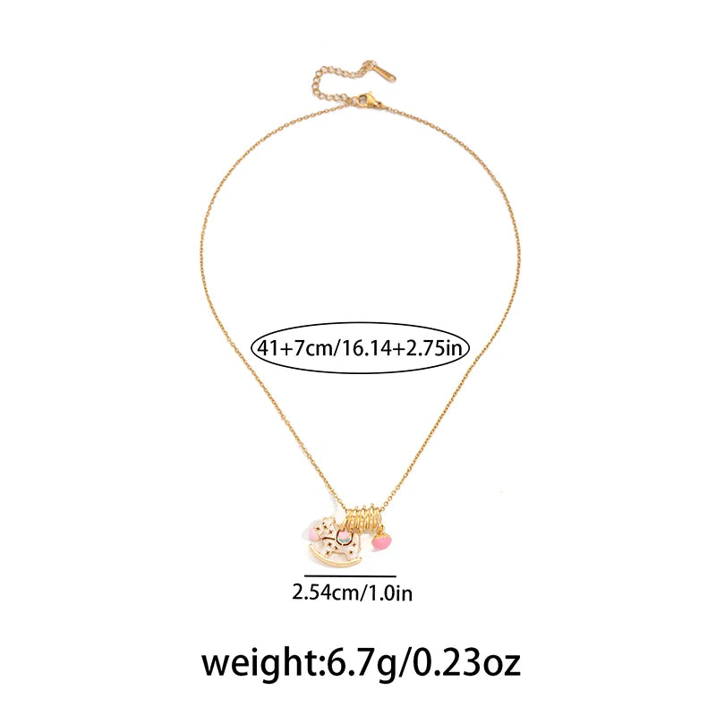ANENJERY 316L Stainless Steel Drop Oil Horse Circular Pendant Necklace For Women Fashion Cute Sweet Jewelry Gifts Wholesale