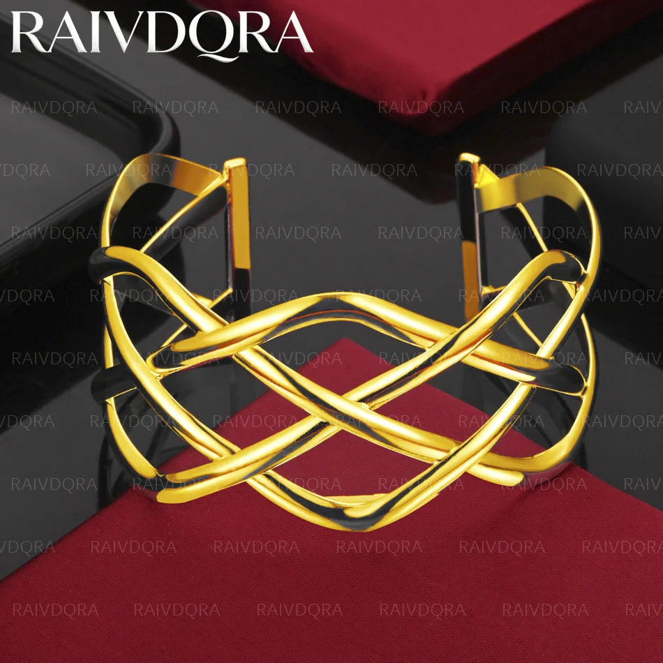 18K Gold Plated Overlapping Lines Bangle For Women Anniversary Gift Popular Wild Fashion Romantic Jewelry