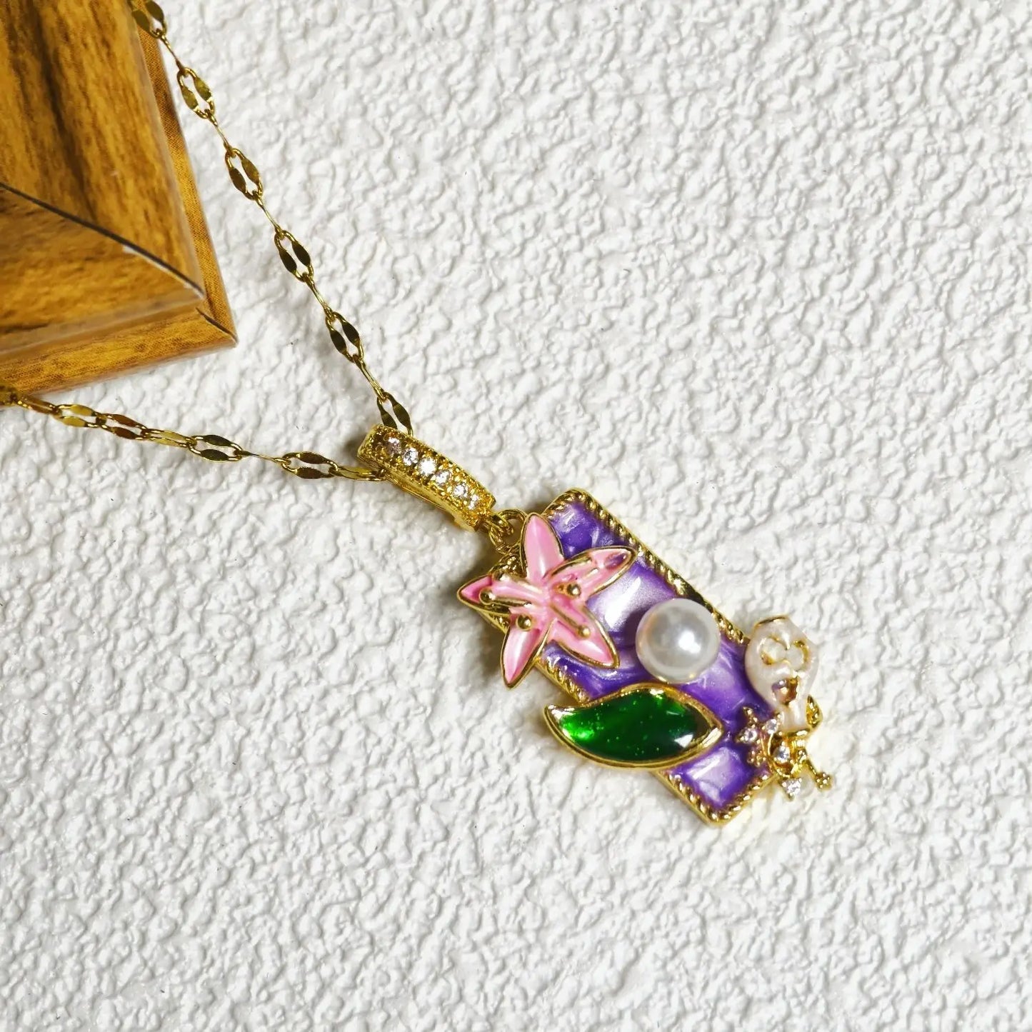 Purple, Blue and White Brand Vintage Oil Painting Style Titanium Steel Necklace Women's Pendant DIY Handmade Pendant Baroque New