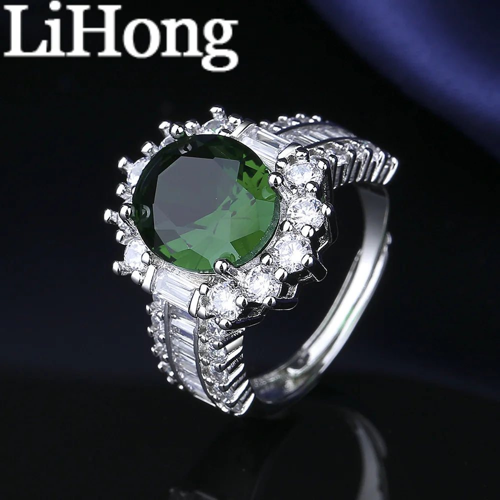 925 Sterling Silver Jewelry Set Inlaid With Imperial Green Zircon Necklace Earrings Ring Elegant Women's Jewelry Set