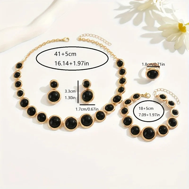 5pcs/set Metal Sphere Necklace Simple Luxury Resin Cord Bracelet for Women Elegant Ring Earring Party Accessory Vacation Gifts