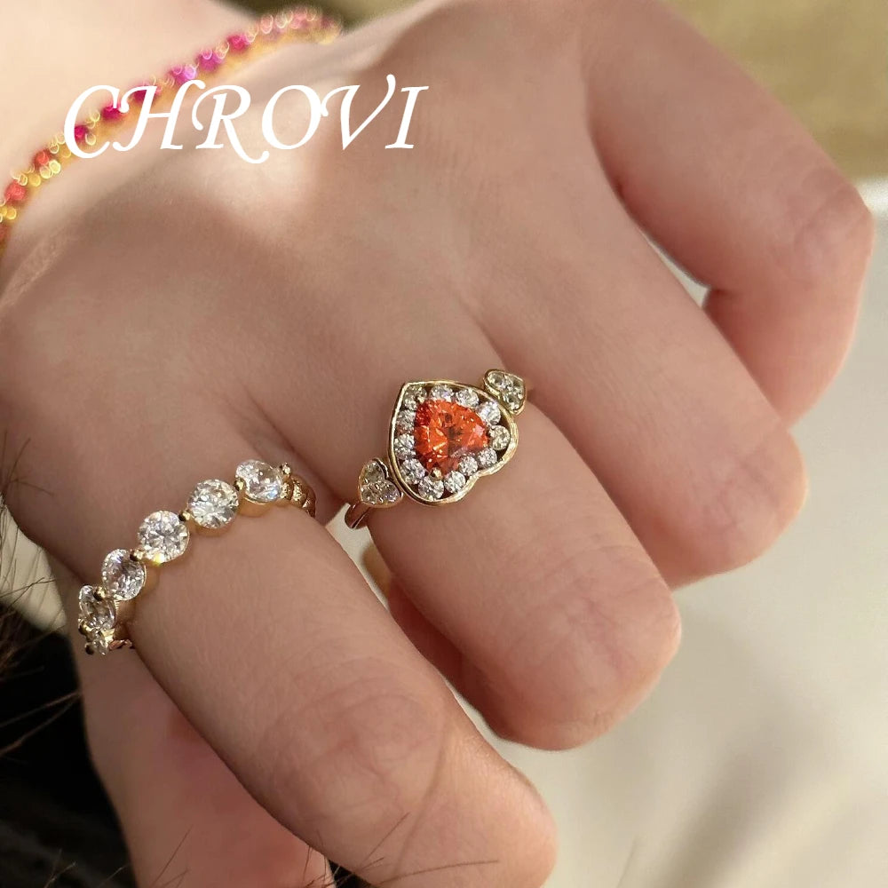 Retro 925 sterling silver dopamine fanta color heart-shaped zirconium stone open ring - Luxury handcrafted jewelry