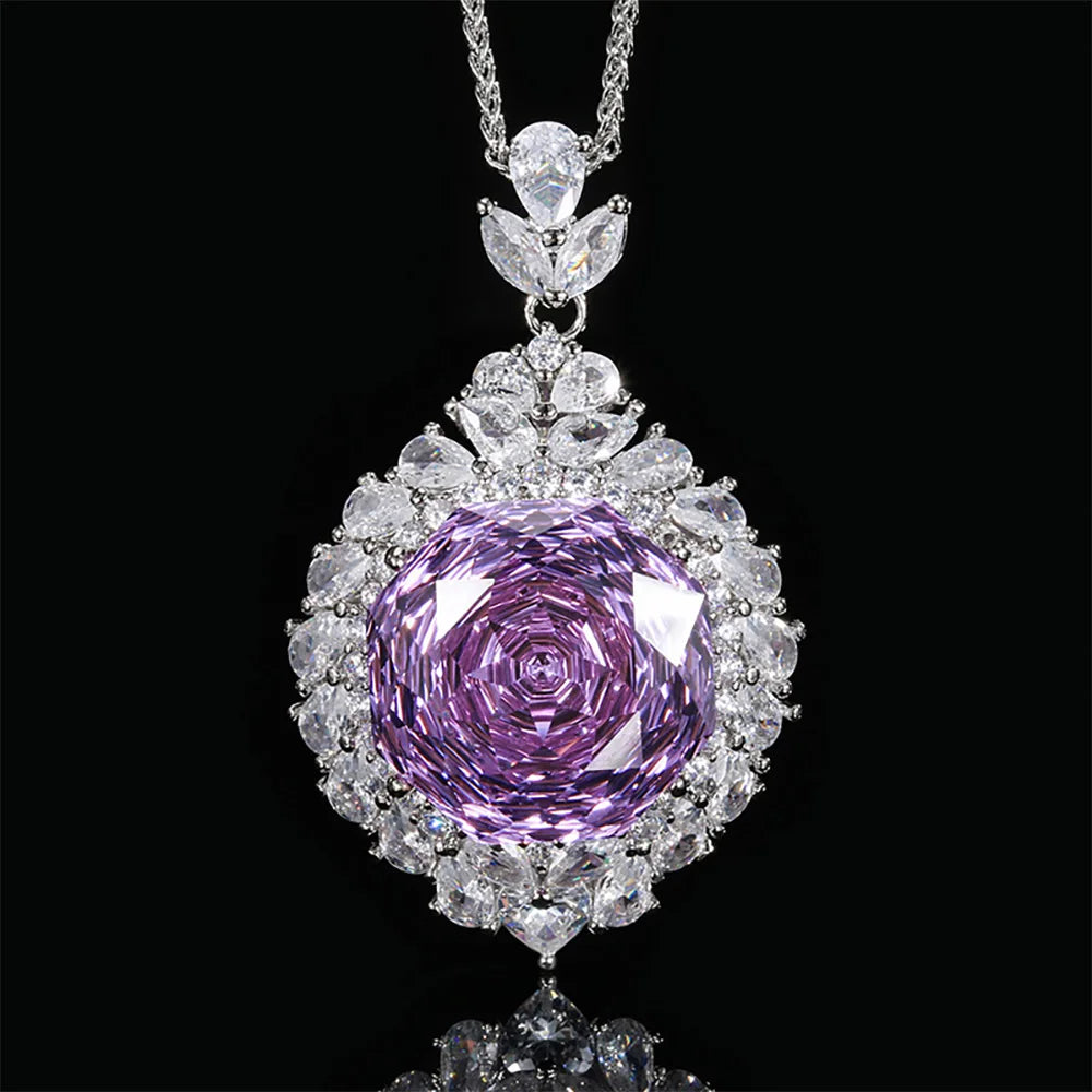 New Arrival 18*18mm Amethyst Pink Quartz Lab Diamond Pendant Necklace for Women Cocktail Party Fine Jewelry Accessories Gifts