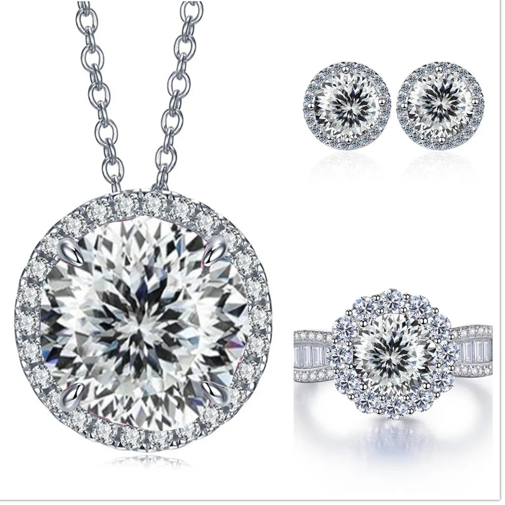 Total 9 Carat Moissanite Jewelry Set 925 Sterling Silver Ring Earrings Necklace Jewelry Pass Diamond Test with Black Card Gift