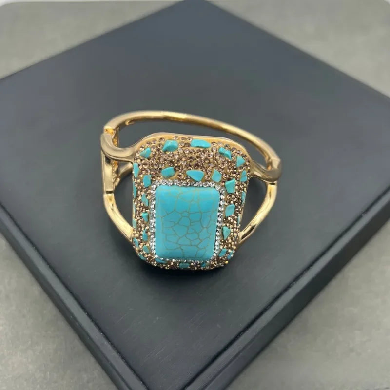 Turkish Natural Blue Turquoise Earrings Women Gemstone Rhinestone Crystal Jewelry Sets Party Wedding Dress Accessories Aretes