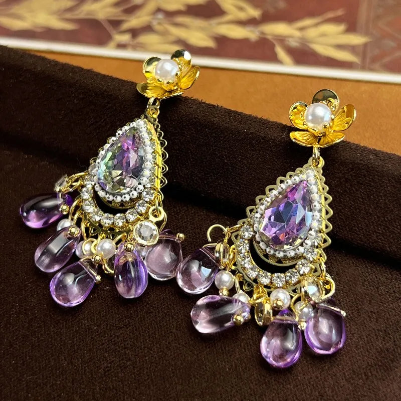NISHIZAWA Tassels Crystal Earrings for Women Vintage Chinese Style Fashion Jewelry Elegant Exquisite Banquets Pendientes Mujer