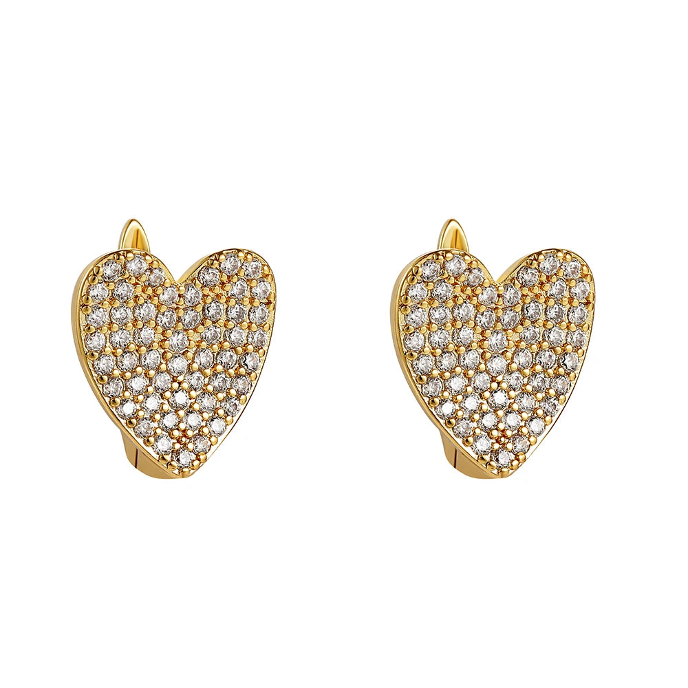 Exquisite CZ Crystal Love Heart Hoop Earrings for Women Cubic Zirconia Gold Color Sweet Cute Hollow Earrings Fashion Jewelry
