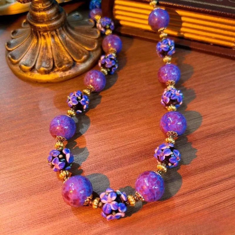 NISHIZAWA Purple Beads Earrings for Women Palace Style Vintage Jewelry Fashion Elegant Banquets Pendientes Mujer
