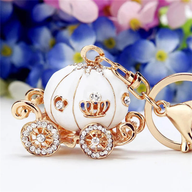 Fantastic Princess Pumpkin Carriage Keyring Crystal Hallowmas Fairytale Keychain Painted Purse Bag Pendant Car Key Ring Holder