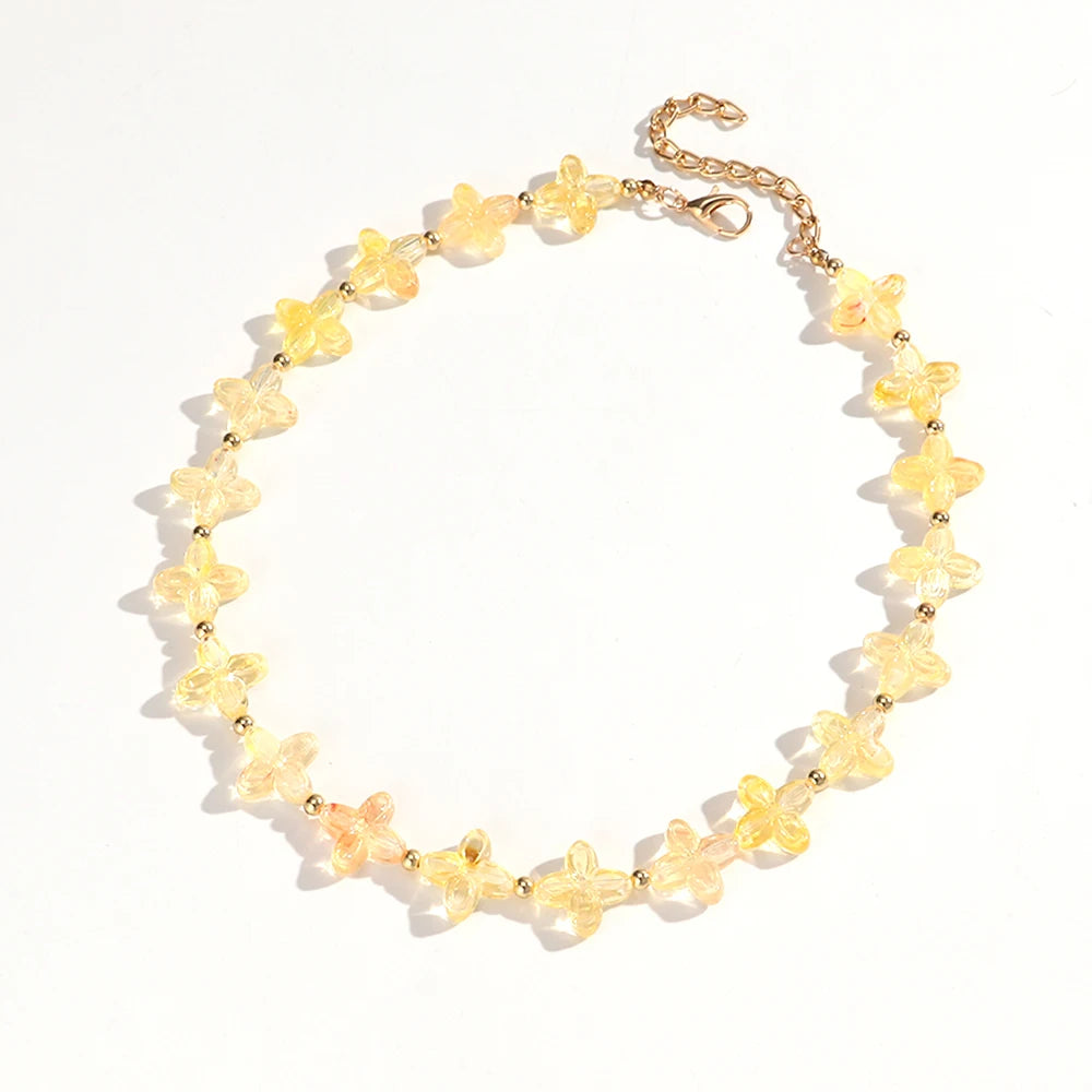 Cute Colorful Geometric Flower Beaded Choker Necklace Sweet Resin Beads Necklaces for Women Spring Summer Jewelry Gifts