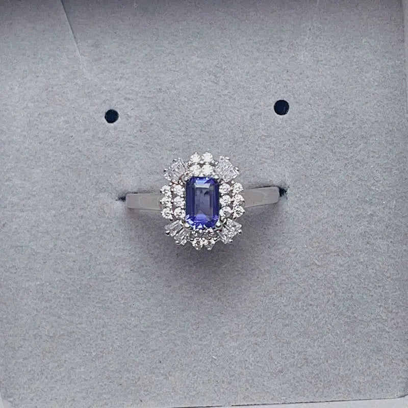 4mm*6mm Natural Tanzanite Ring with Certificate 925 Silver Tanzanite Jewelry with Thick Gold Plating Birthday Gift for Women