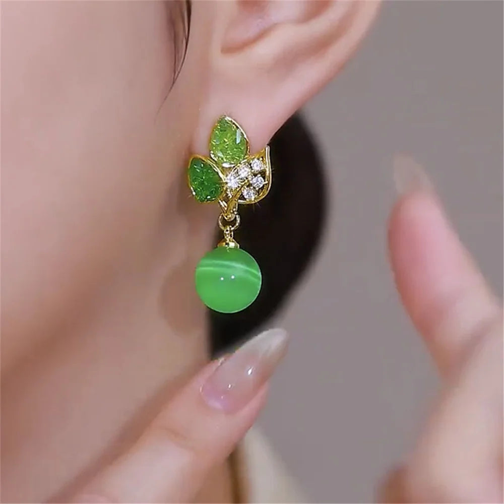 Female Gold Color Small White Green Zircon Stone Stud Earrings Lovely Bridal Wedding Jewelry For Women