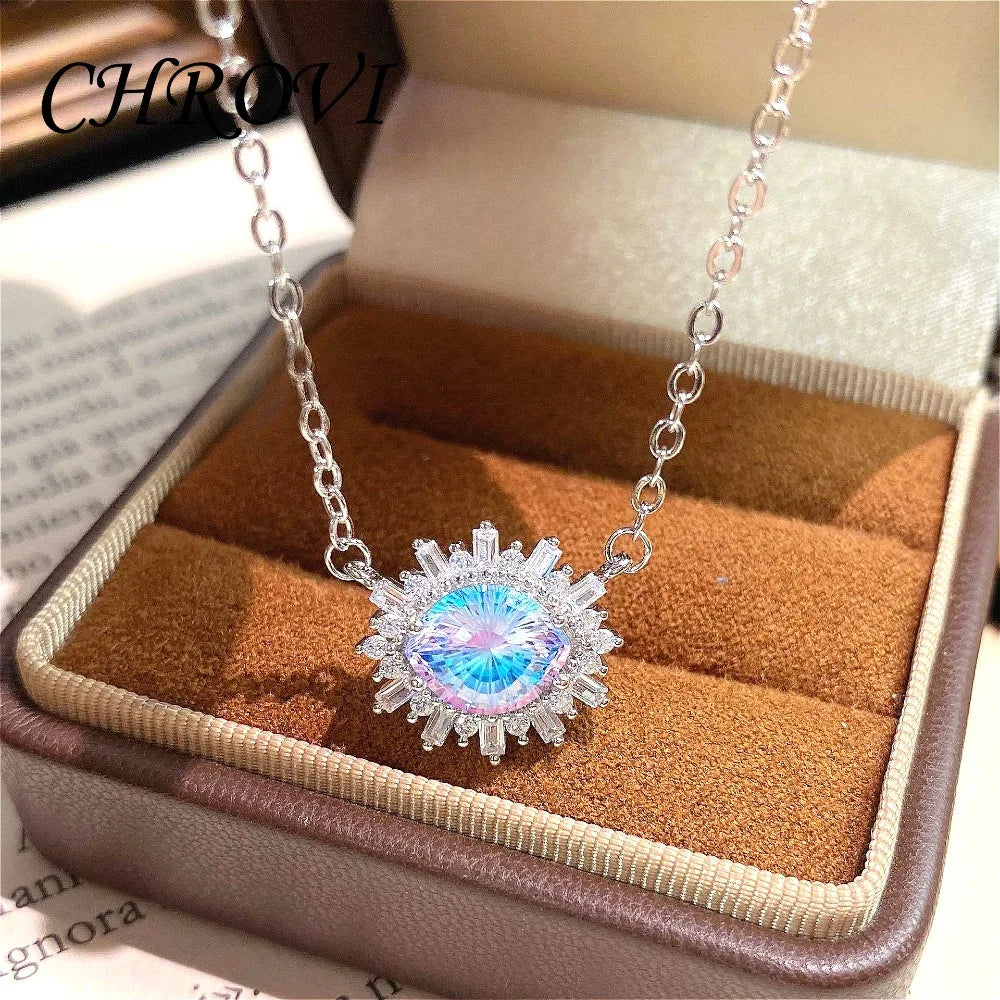 New Flashing 925 Sterling Silver Necklace Fashionable Light Luxury Collarbone Chain Necklace for Women