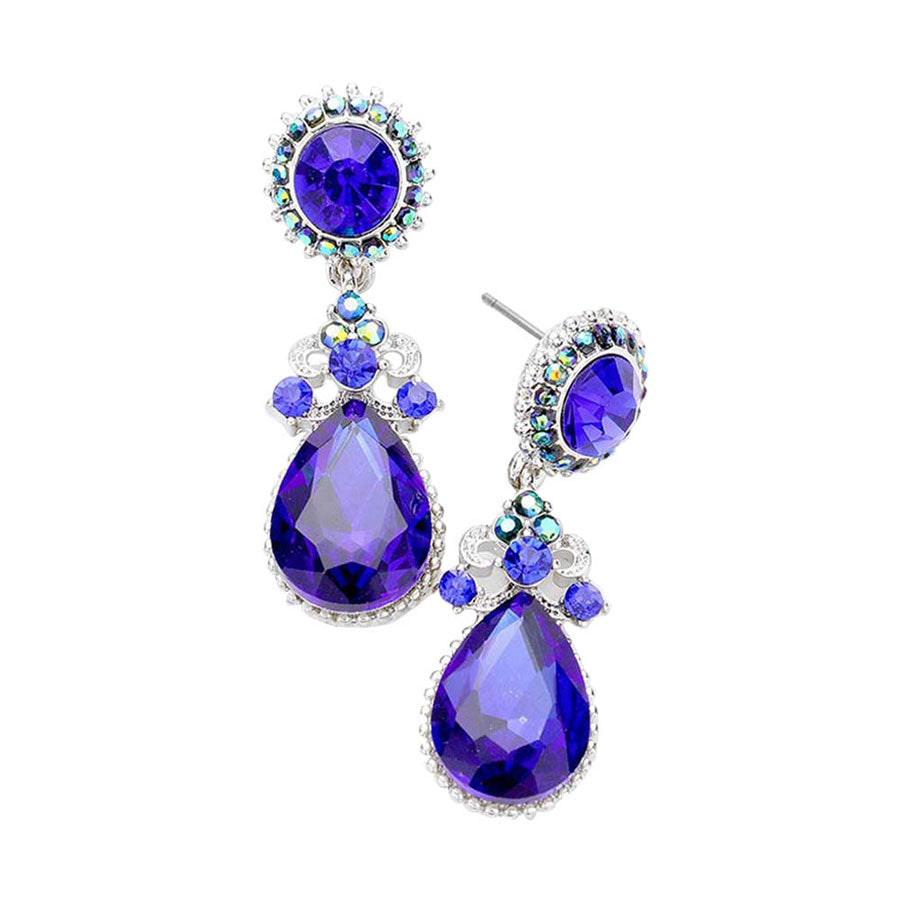 Glass Crystal Teardrop Dangle Evening Earrings
