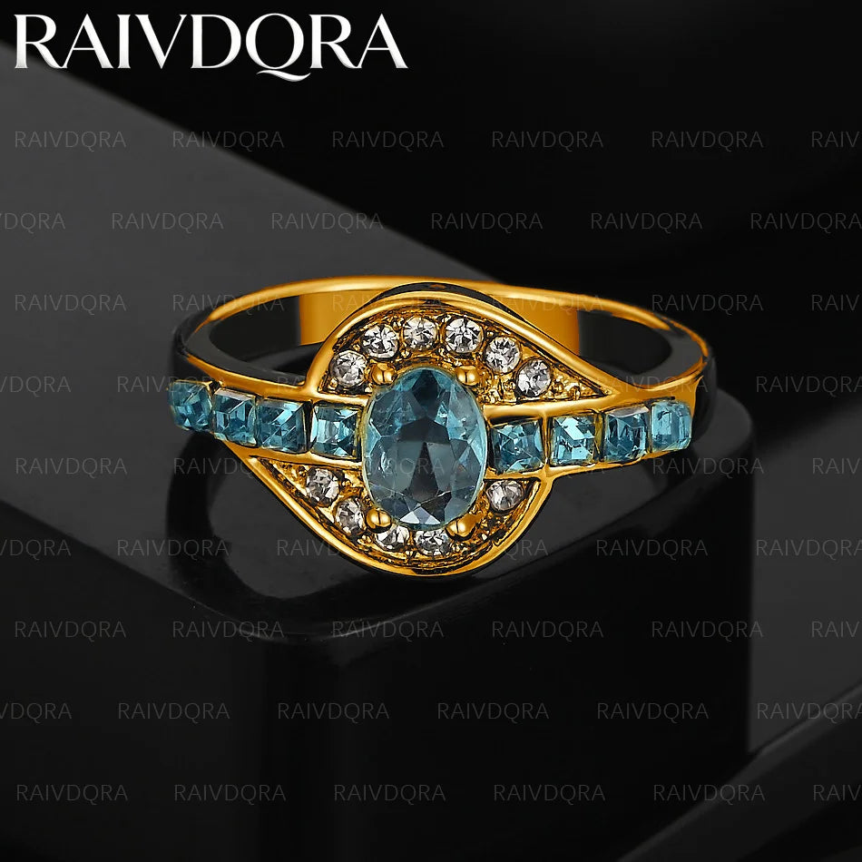 18K Gold Plated 8 Size Green Zircon Ring For Women Creativity Gifts Street All-match Party And Daily Wear