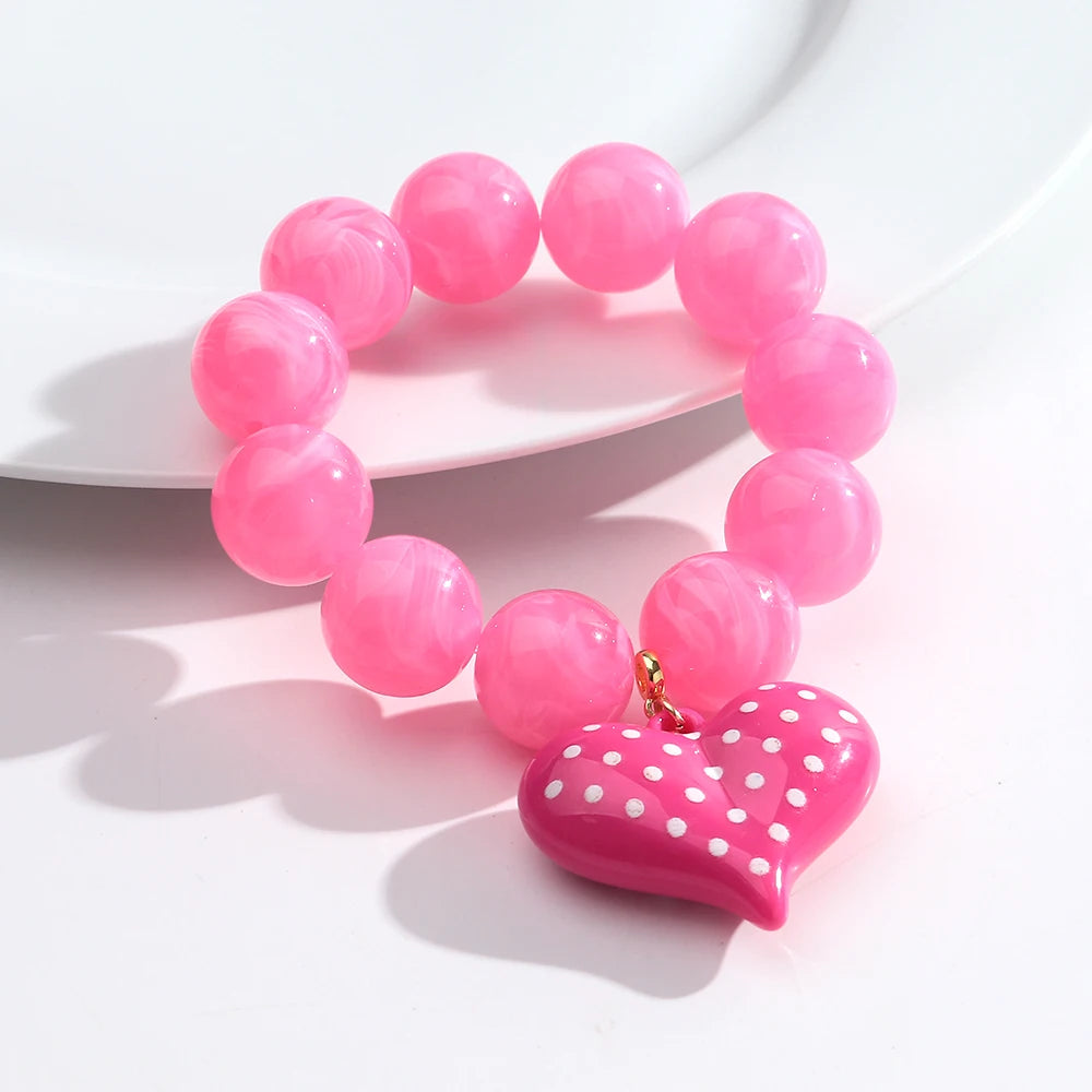Boho Colorful Round Beads Heart Pendant Elastic Bracelets Fashion Geometric Beaded Bangle Bracelet Women Jewelry Gifts