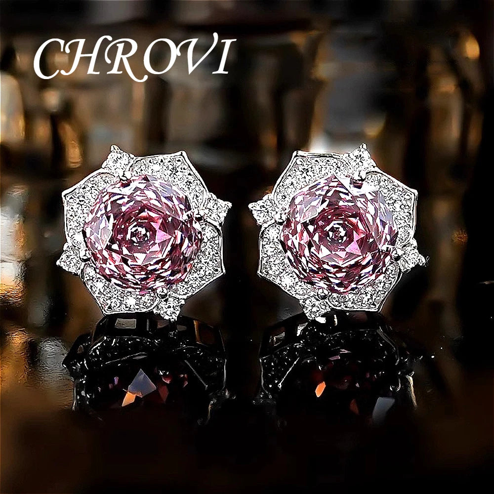 Luxury-Style 925 Sterling Silver Rose Diamond Flower Necklace Pendant Earring Ring Women's Set