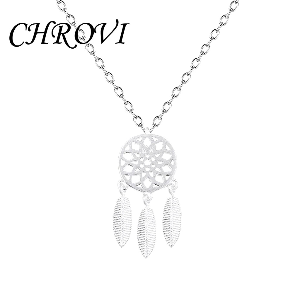 Sweet 925 Sterling Silver Dreamcatcher Hollow Flower Cute Tassel Leaf Necklace for Women
