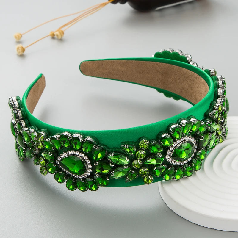Trendy and Stylish Black Velvet Hair Hoop With Rhinestones and Ultra Sparkling Wide Brimmed Women's Palace Style Hair Accessorie