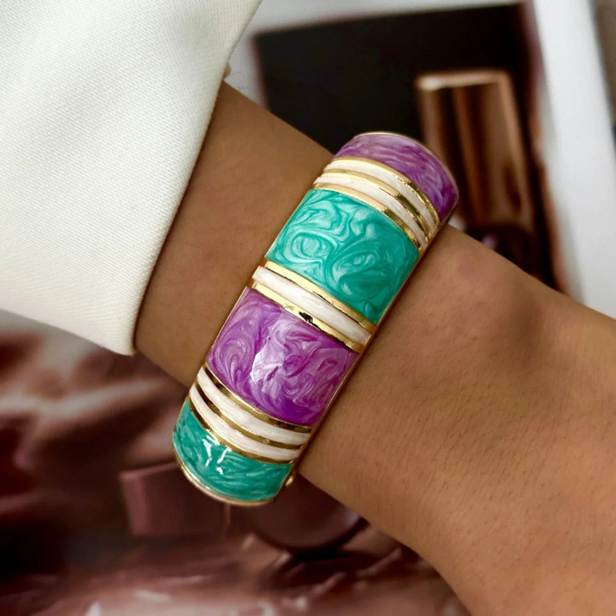 KMVEXO 10 Style Bohemian Colorful Enamel Open Cuff Bracelet For Women Irregular Geometric Metal Bangles Party Jewelry Gift
