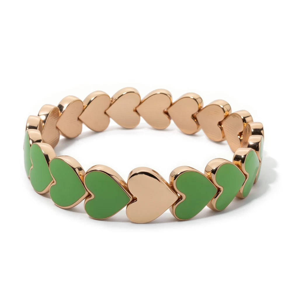 BEUTIFOR Drop Oil Love Shape Beaded Elastic Bracelets For Women Colorful Boho Beads Chunky Peach Love Wrist Accessory
