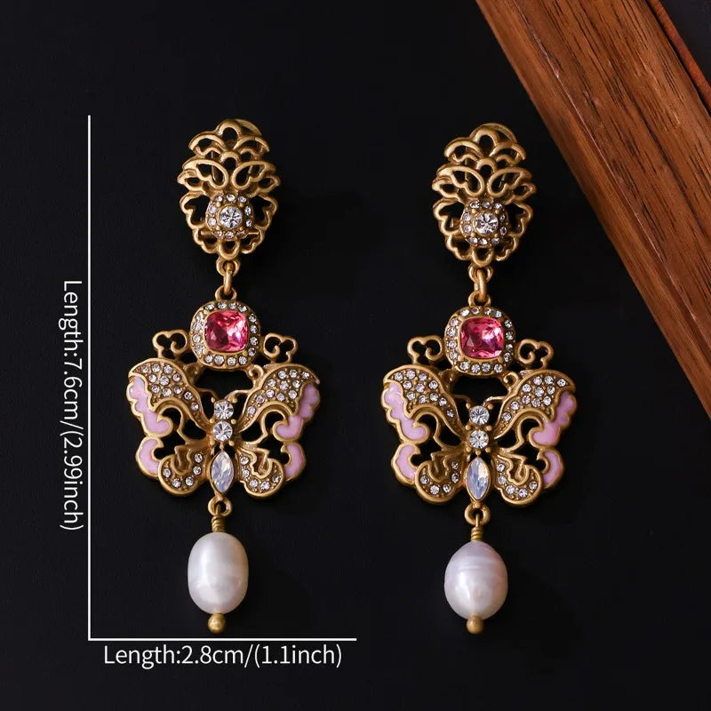 Enamel Butterfly Earrings for Women New Chinese Style Elegant Jewelry Vintage Fashion Exquisite Versatile Aretes De Mujer